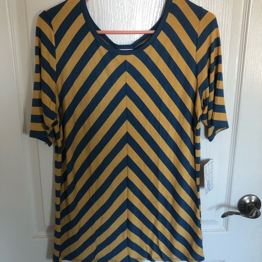 New Lularoe yellow and blue striped tee